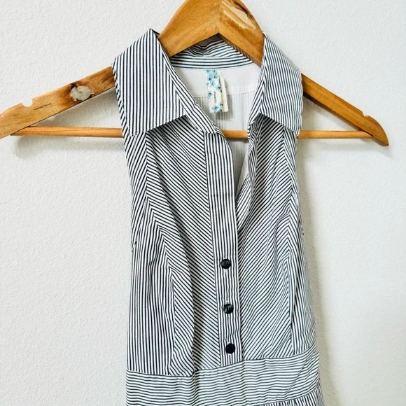 Anthropologie Maeve Dark Grey and White Striped Collared Shirt Dress 2 - Picture 4 of 7
